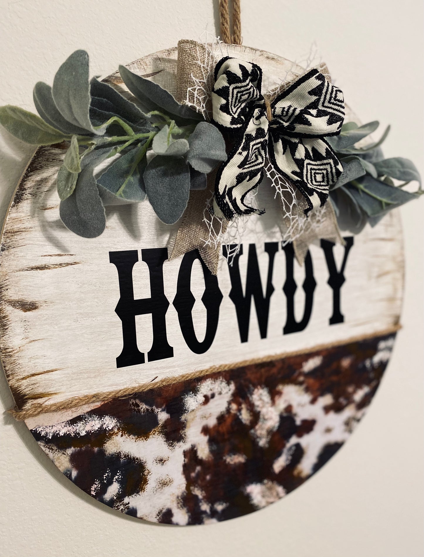 Howdy Cow Print Door Hanger