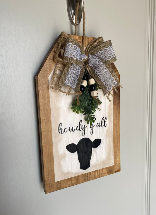 Howdy Y’all Cow Head Door Tag