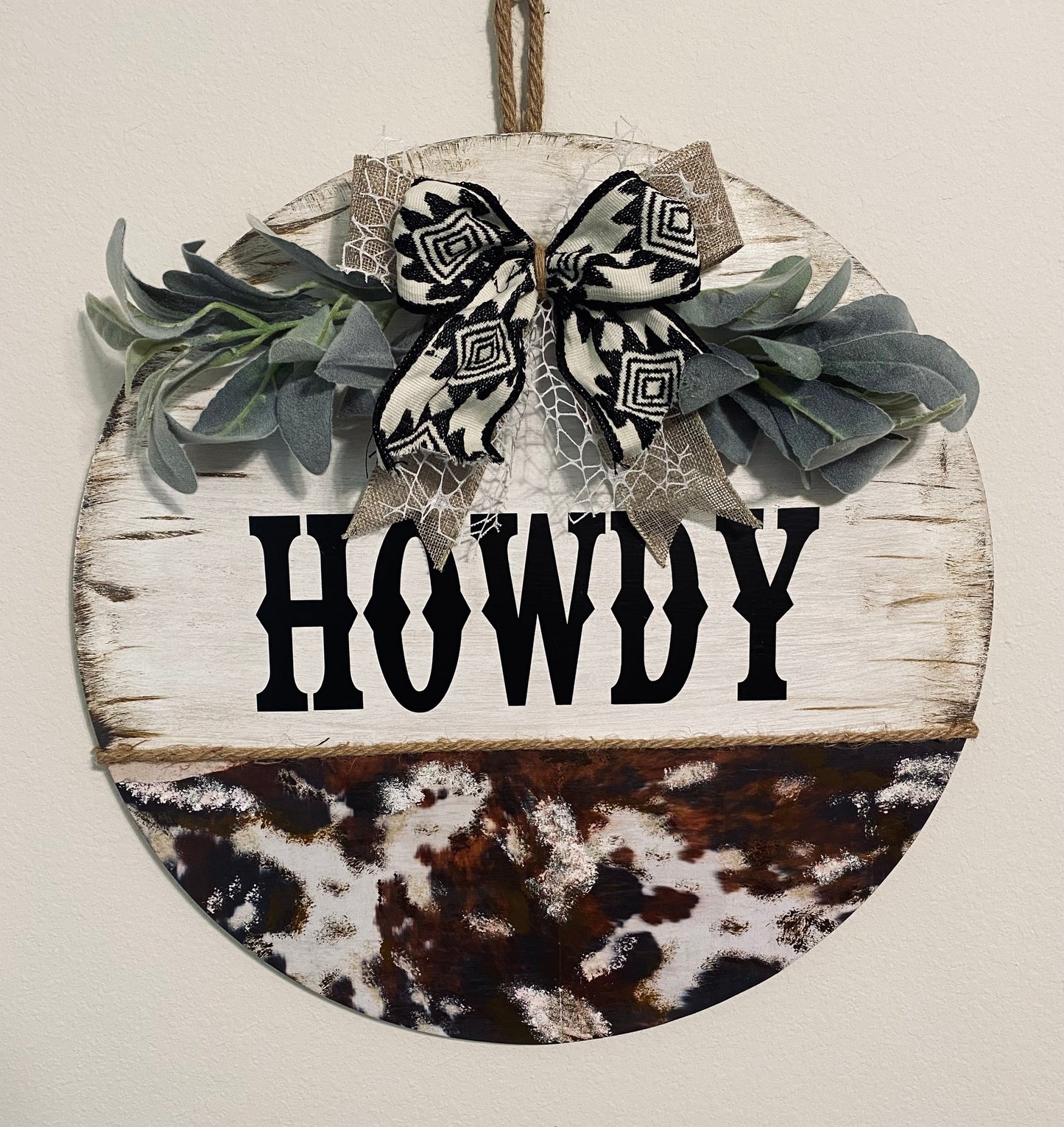 Howdy Cow Print Door Hanger