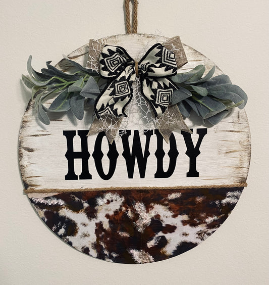 Howdy Cow Print Door Hanger