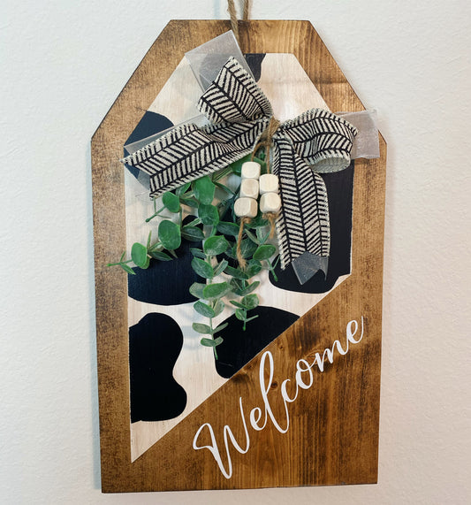 Welcome Cow Print Door Tag